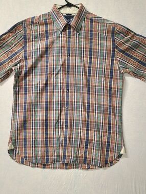 Pre-owneTommy Hilfiger Plaid Short Sleeve Button Shirt Men’s L Red Yellow White
